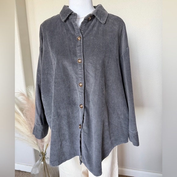 New Slate Blue Gray Corduroy Oversized Button-Up Shirt/shacket - Picture 3 of 11